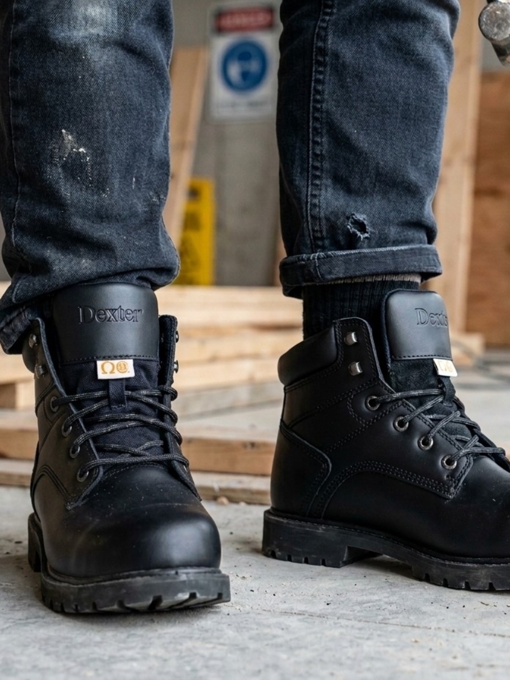 Dexter Men’s Black Steel Toe Work Boots – Wide Fit / Extra Toe Room – NWT Sz:7